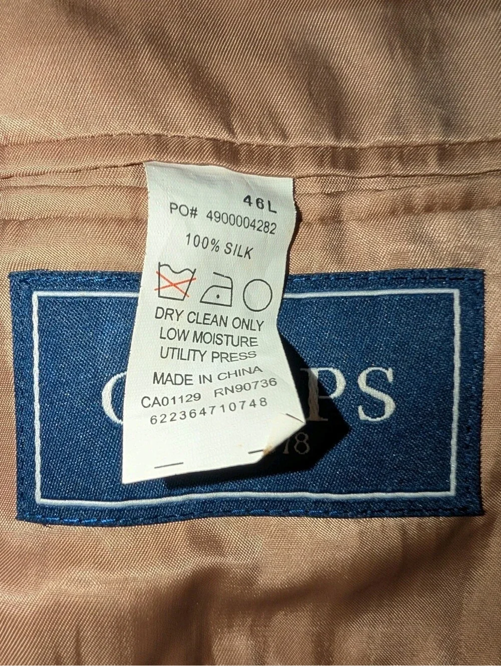 Chaps Blazer Sport Coat Silk Herringbone Tan Brown Blue 46R